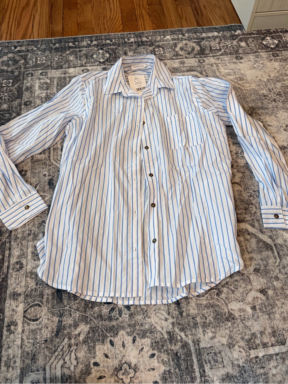 Motherhood Blue and White Striped Button-Down Maternity Shirt